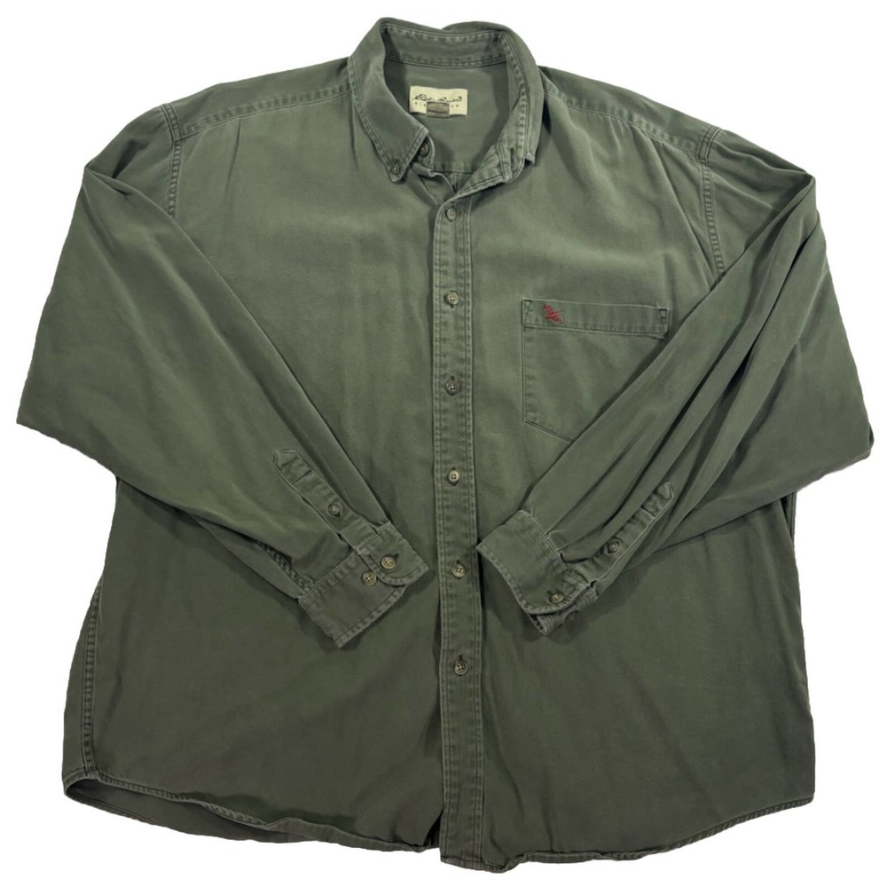 Eddie Bauer Shirt Mens XL Green Button Up Cotton Preppy Oxford Casual